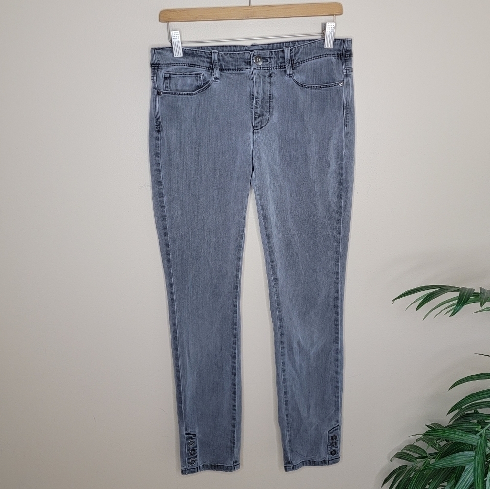 J. Jill Authentic Fit Slim Ankle Gray Jeans Size 4 Snap Button Ankle Detail